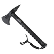 Hacha USMC Elite negra con emblema en hacha y funda, kit de supervivencia en el mango, cuerda en el extremo, 37 cm