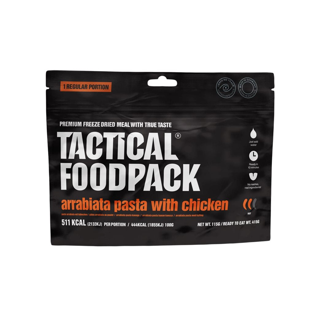 Pasta Arrabiata liofilizada con pollo TACTICAL FOODPACK, comida compacta y energética