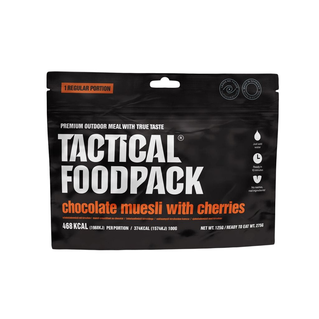 Muesli liofilizado con chocolate y cerezas, envase TACTICAL FOODPACK