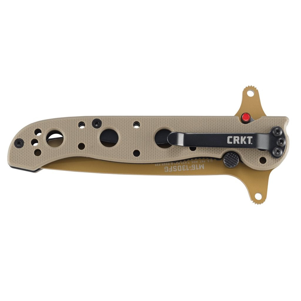 Cuchillo plegable CRKT M16 Special Forces Desert con filo combinado y empuñadura G10