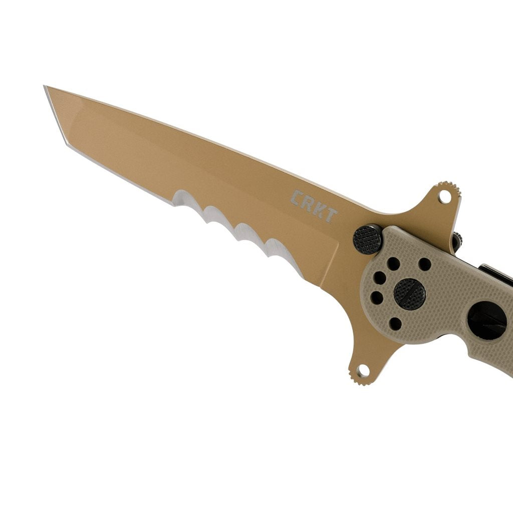 Cuchillo plegable CRKT M16 Special Forces Desert con filo combinado y empuñadura G10