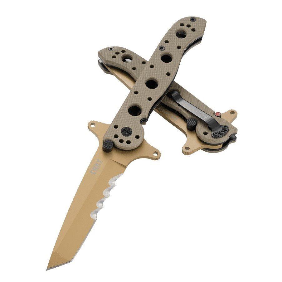 Cuchillo plegable CRKT M16 Special Forces Desert con filo combinado y empuñadura G10