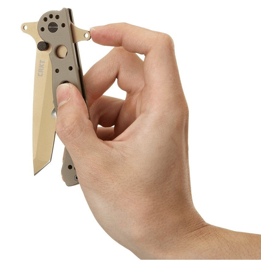 Cuchillo plegable CRKT M16 Special Forces Desert con filo combinado y empuñadura G10