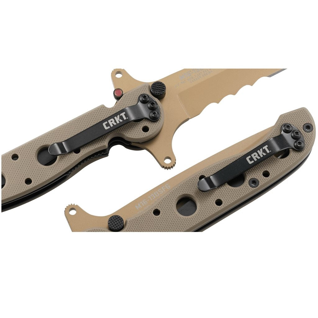 Cuchillo plegable CRKT M16 Special Forces Desert con filo combinado y empuñadura G10