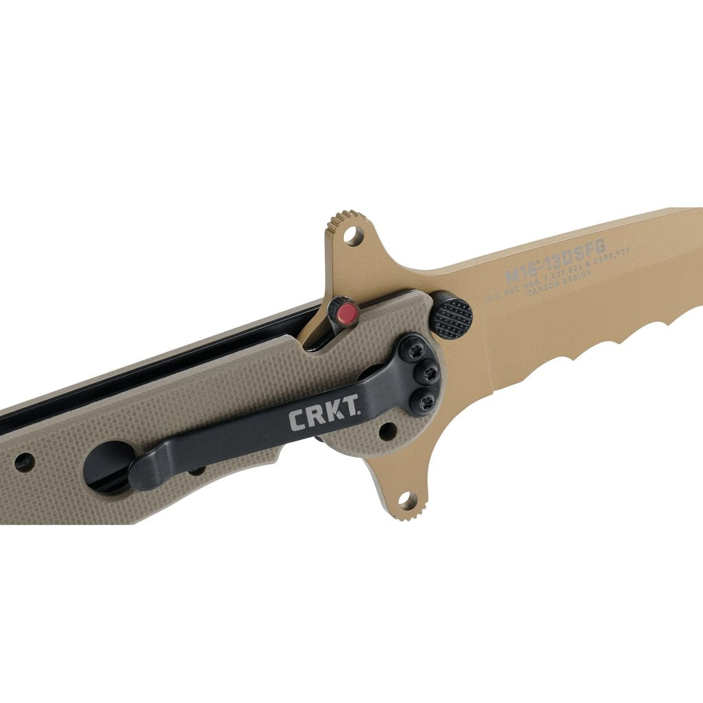 Cuchillo plegable CRKT M16 Special Forces Desert con filo combinado y empuñadura G10