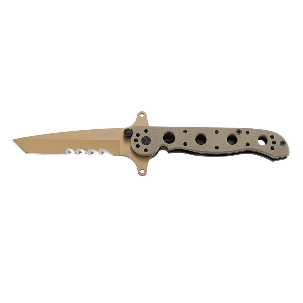 Cuchillo plegable CRKT M16 Special Forces Desert con filo combinado y empuñadura G10