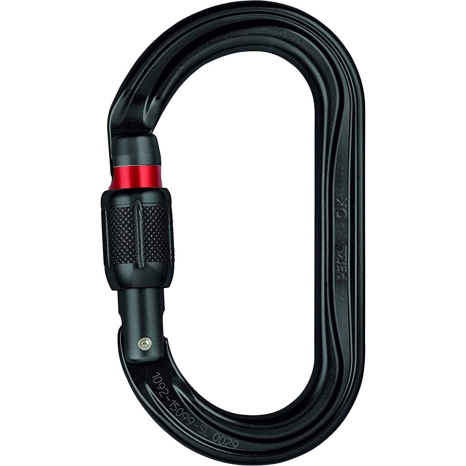 Mosqueton OK negro con seguro SCREW-LOCK, forma ovalada, resistencia 24 kN