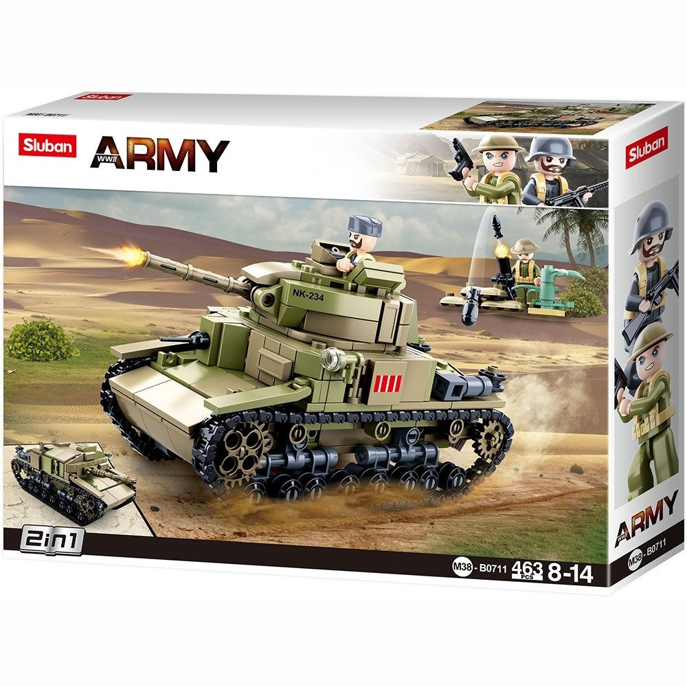 Stavebnice 2v1 tanque italiano mediano SLUBAN, 463 piezas y 2 figuras