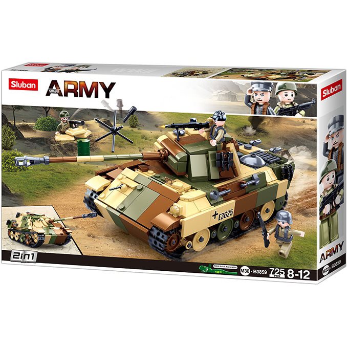 Set construcción Tanque Panther 2 en 1, 725 piezas y 3 figuras