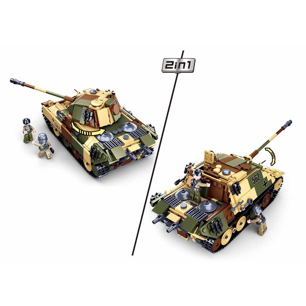 Set construcción Tanque Panther 2 en 1, 725 piezas y 3 figuras