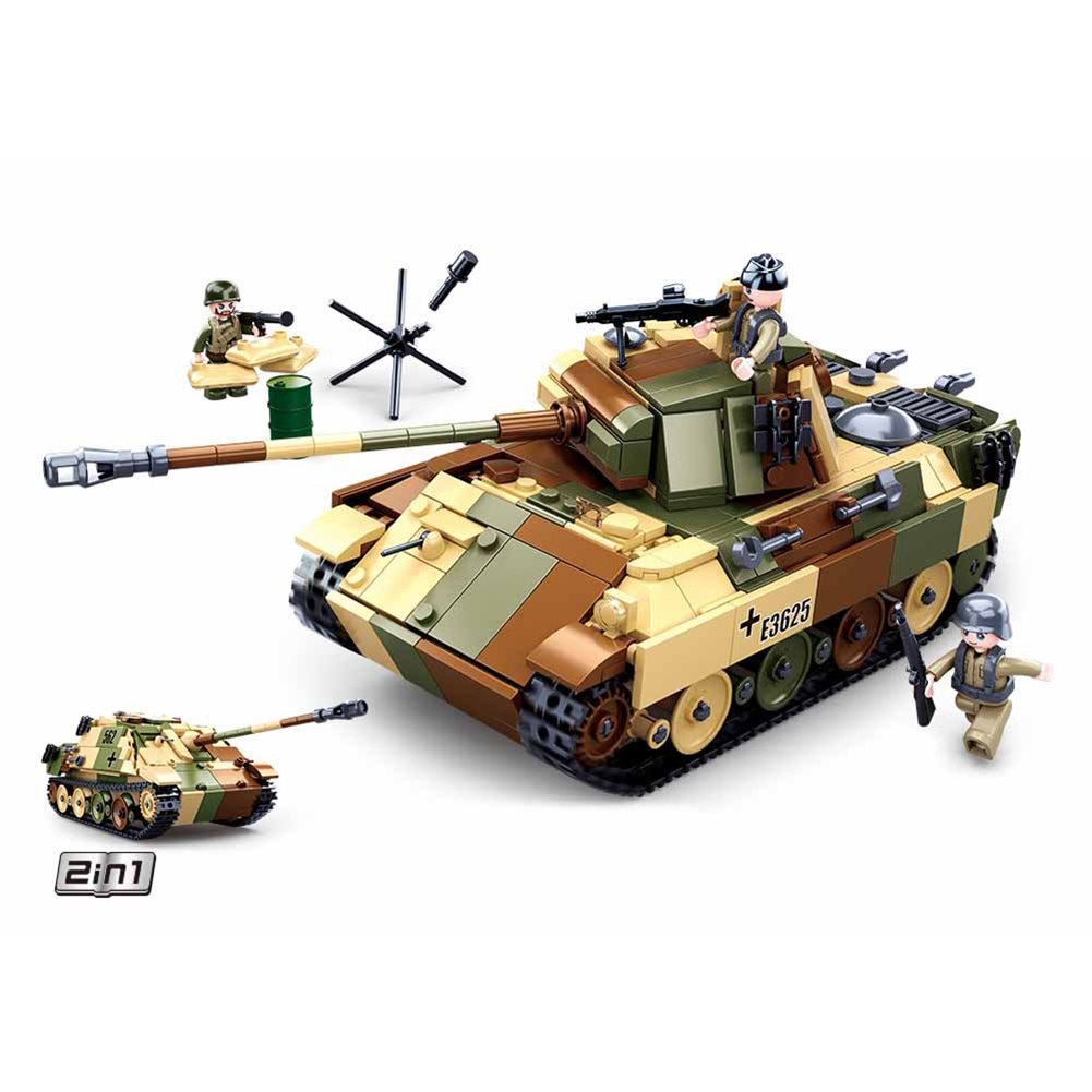 Set construcción Tanque Panther 2 en 1, 725 piezas y 3 figuras