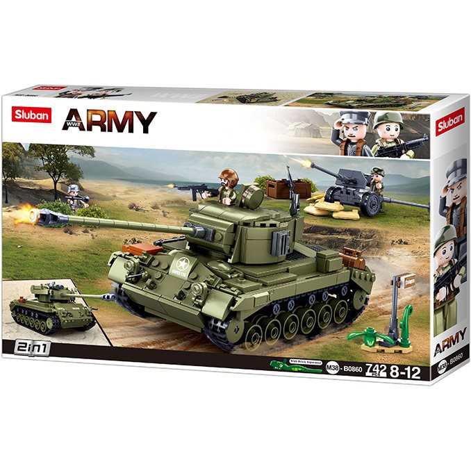 Set construcción tanque M26 Pershing 2 en 1, 742 piezas y 3 figuras, versión Super Pershing