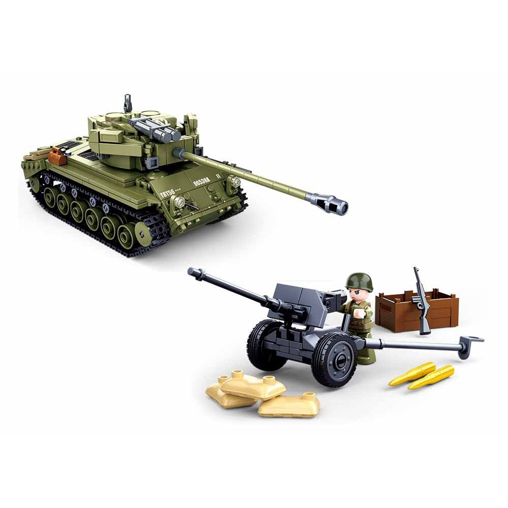 Set construcción tanque M26 Pershing 2 en 1, 742 piezas y 3 figuras, versión Super Pershing