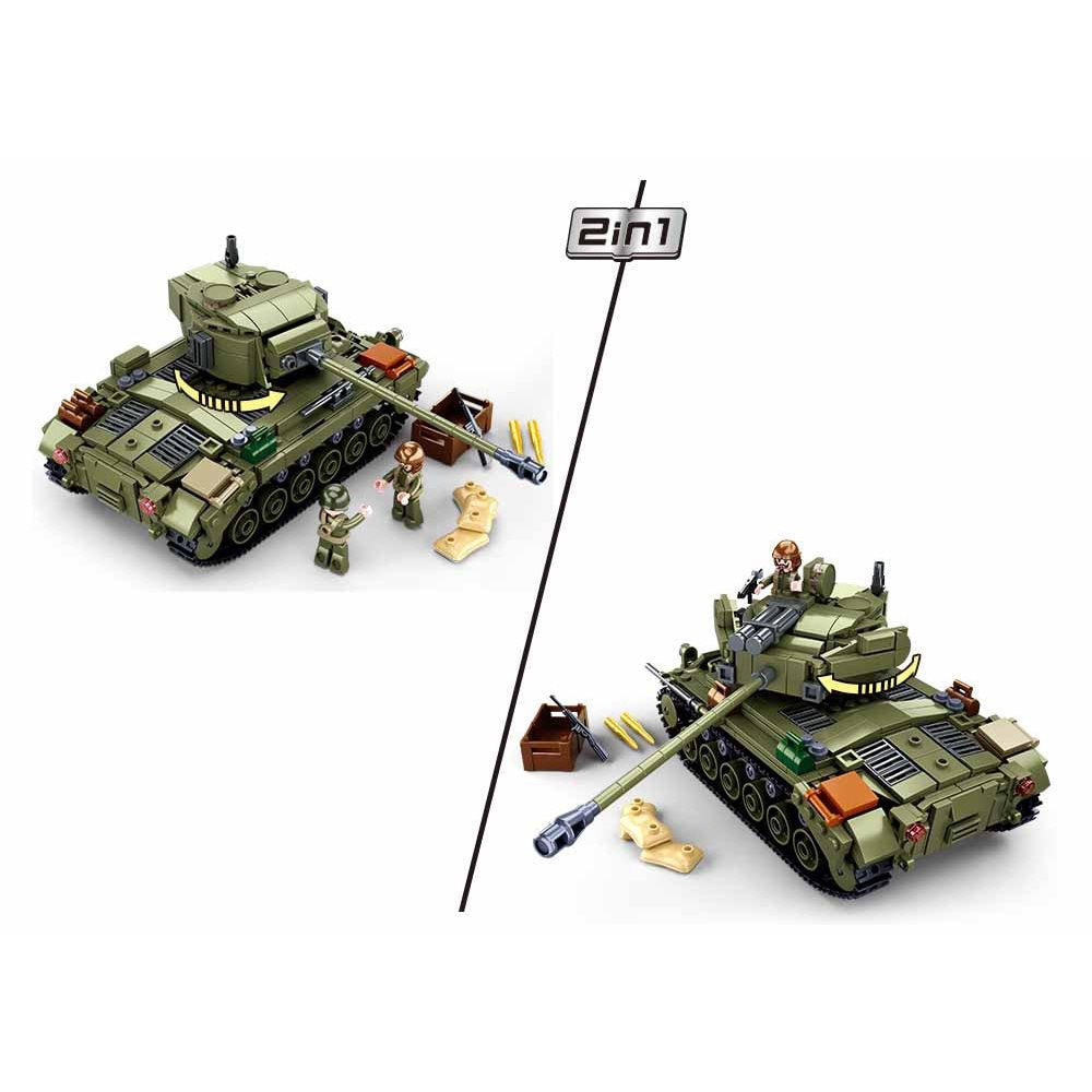 Set construcción tanque M26 Pershing 2 en 1, 742 piezas y 3 figuras, versión Super Pershing