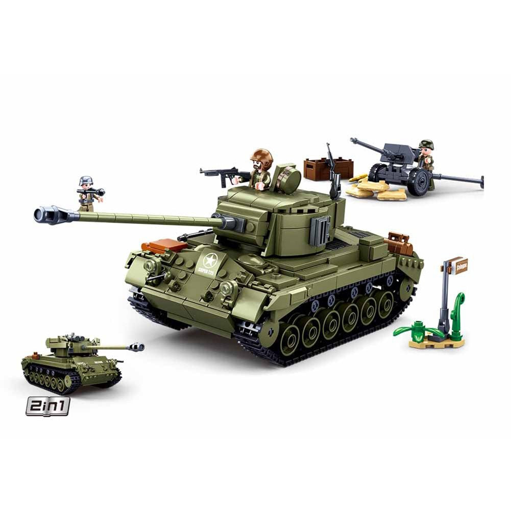 Set construcción tanque M26 Pershing 2 en 1, 742 piezas y 3 figuras, versión Super Pershing