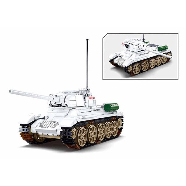Maqueta tanque T-34/85 blanco con 518 piezas y 2 figuras