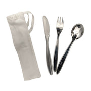 Set de cubiertos de aluminio RETRO MIKOV con funda de tela blanca
