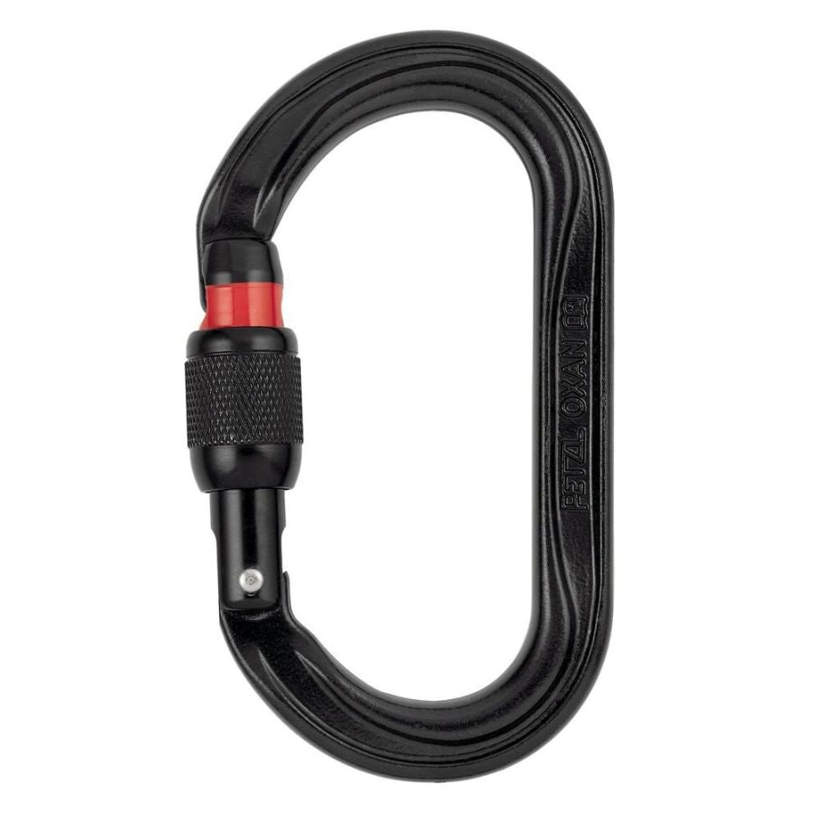 Mosquetón de acero OXAN negro con seguro SCREW-LOCK e indicador rojo