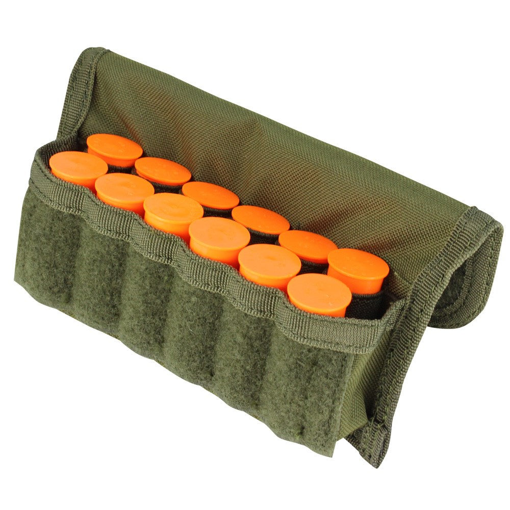 Funda MOLLE para cartuchos de escopeta verde con 12 elásticos interiores y cierre de velcro
