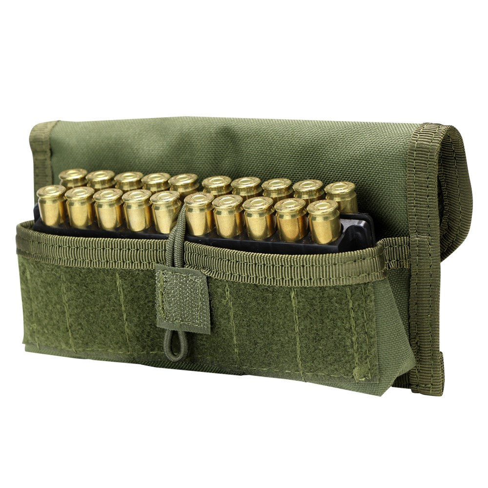 Funda MOLLE para cartuchos de escopeta verde con 12 elásticos interiores y cierre de velcro