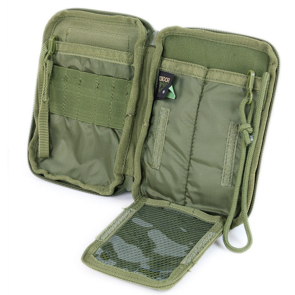 Funda MOLLE universal verde con parche USA, cierre de cremallera y tres bolsillos interiores