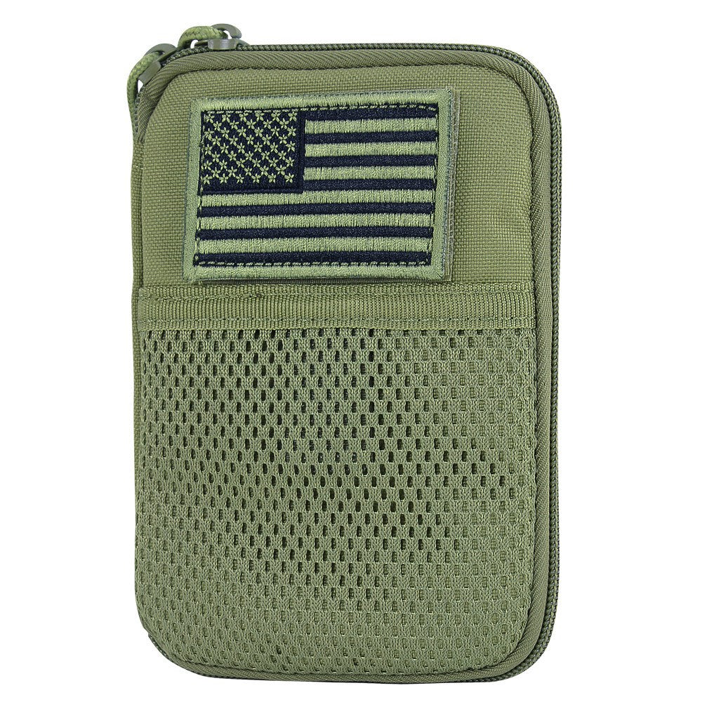 Funda MOLLE universal verde con parche USA, cierre de cremallera y tres bolsillos interiores