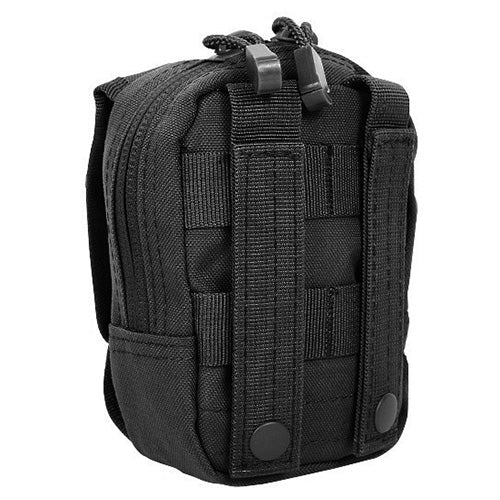 Funda MOLLE utilitaria pequeña verde vista frontal con cierre de cremallera y correa de compresión