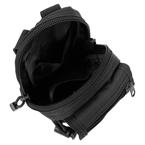 Funda MOLLE utilitaria pequeña verde vista frontal con cierre de cremallera y correa de compresión