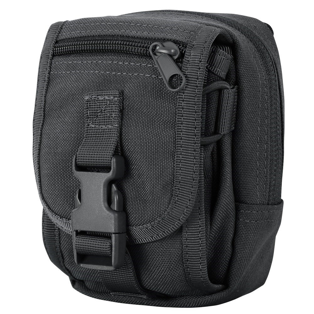 Funda MOLLE utilitaria pequeña verde vista frontal con cierre de cremallera y correa de compresión