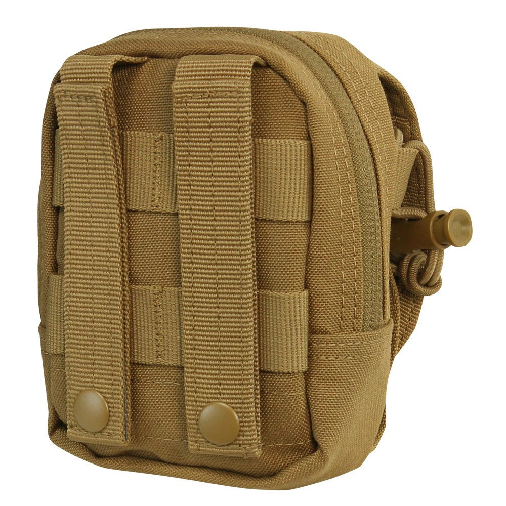 Funda MOLLE utilitaria pequeña verde vista frontal con cierre de cremallera y correa de compresión