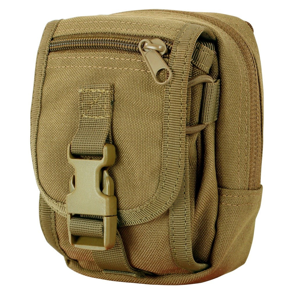 Funda MOLLE utilitaria pequeña verde vista frontal con cierre de cremallera y correa de compresión