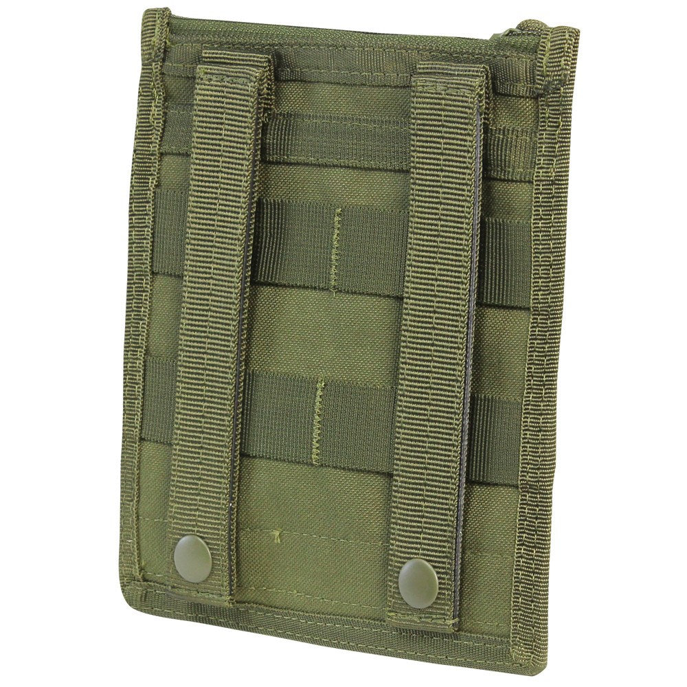 Funda MOLLE administrativa verde para lápices y blocs, con paneles de velcro para parches