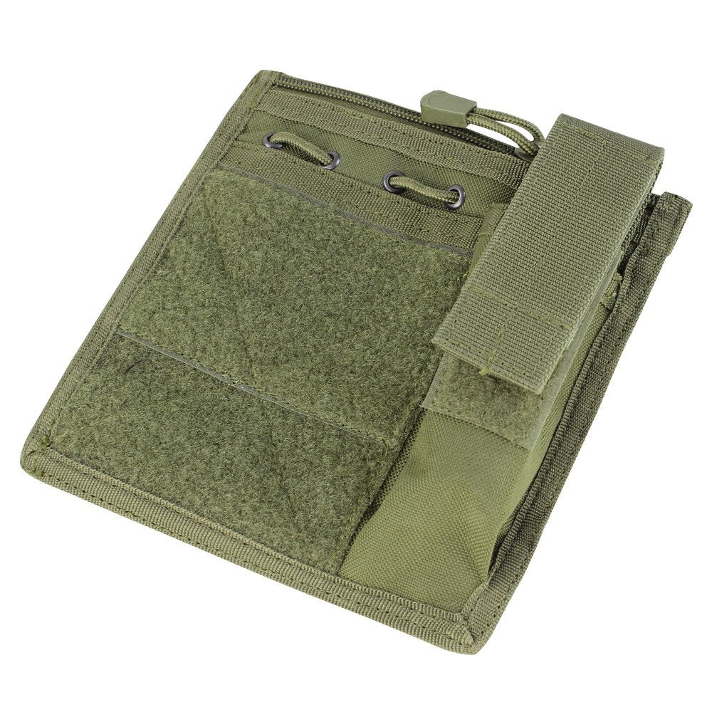 Funda MOLLE administrativa verde para lápices y blocs, con paneles de velcro para parches