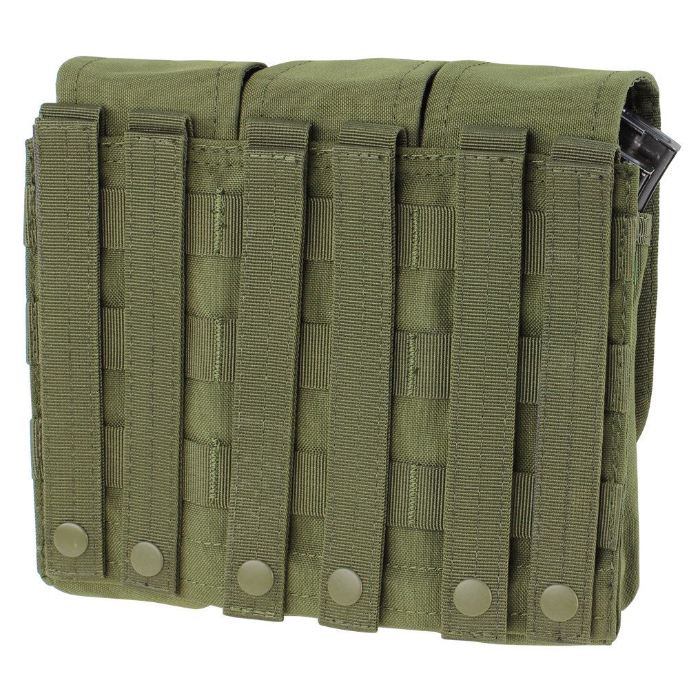 Bolsa MOLLE triple para cargadores AK en verde, modular, cierre Velcro y botón, 19x24x9 cm