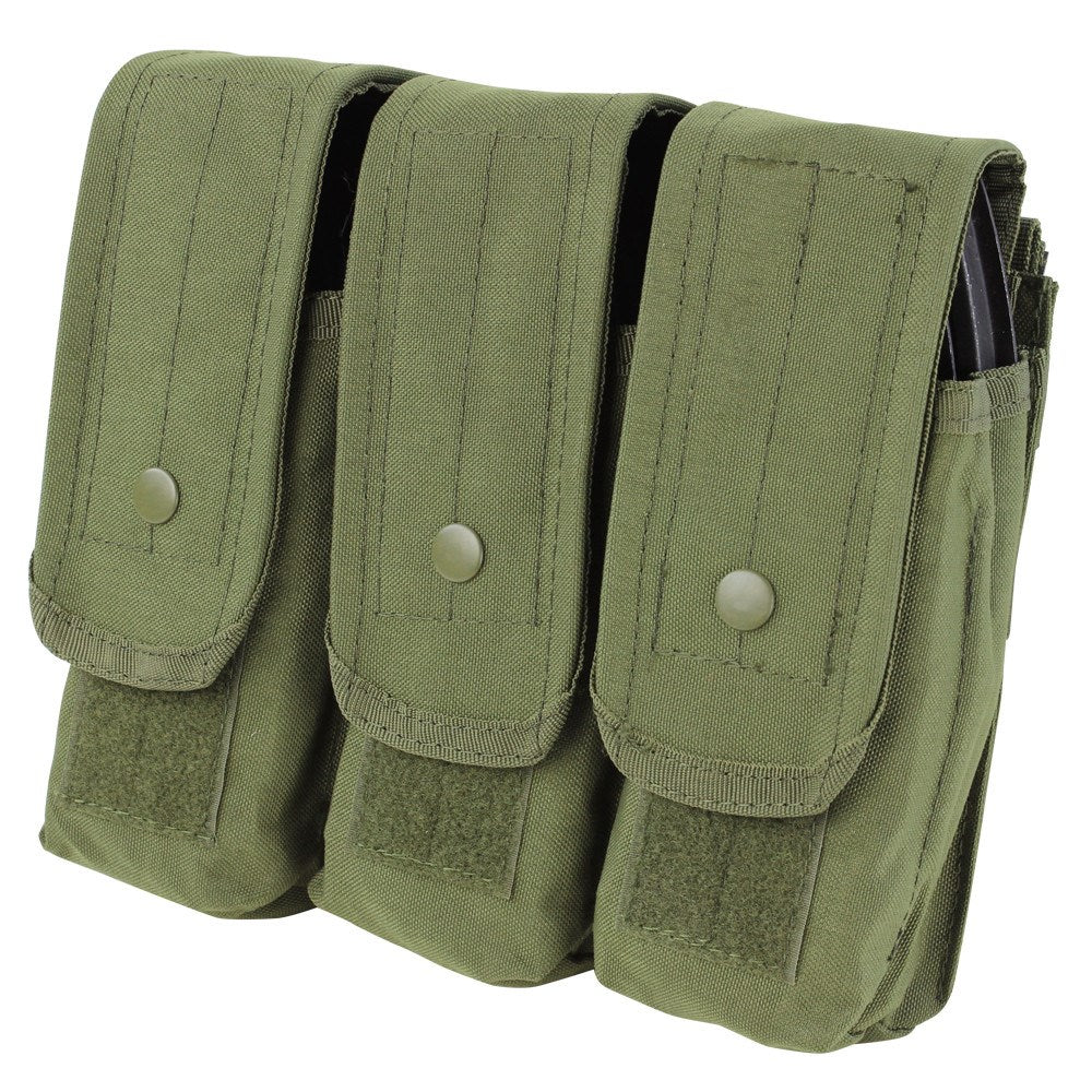 Bolsa MOLLE triple para cargadores AK en verde, modular, cierre Velcro y botón, 19x24x9 cm
