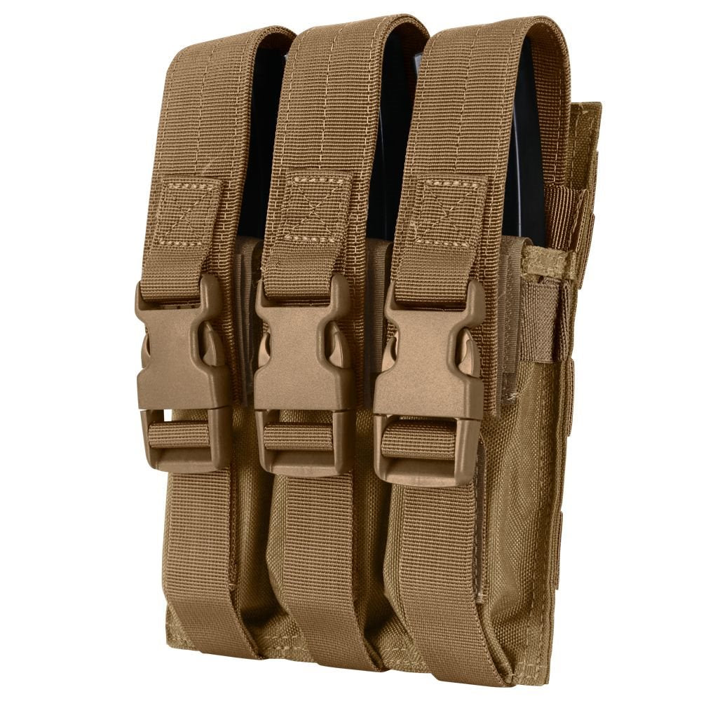 Funda MOLLE triple para 3 cargadores MP5 en Cordura 1000D con cierre VELCRO y hebilla FASTEX, tamaño aprox. 21x16 cm