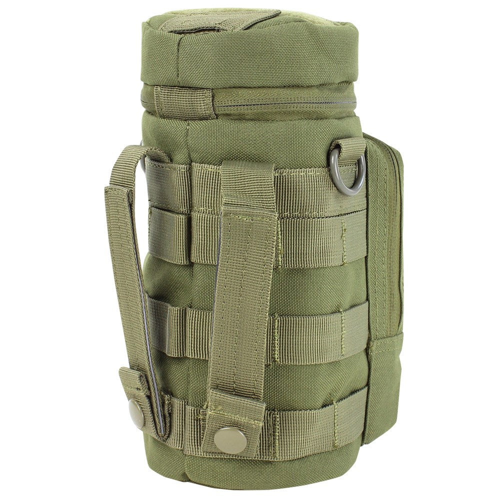 Funda MOLLE H2O para botella verde Condor, vista frontal con bolsillo y correas modulares