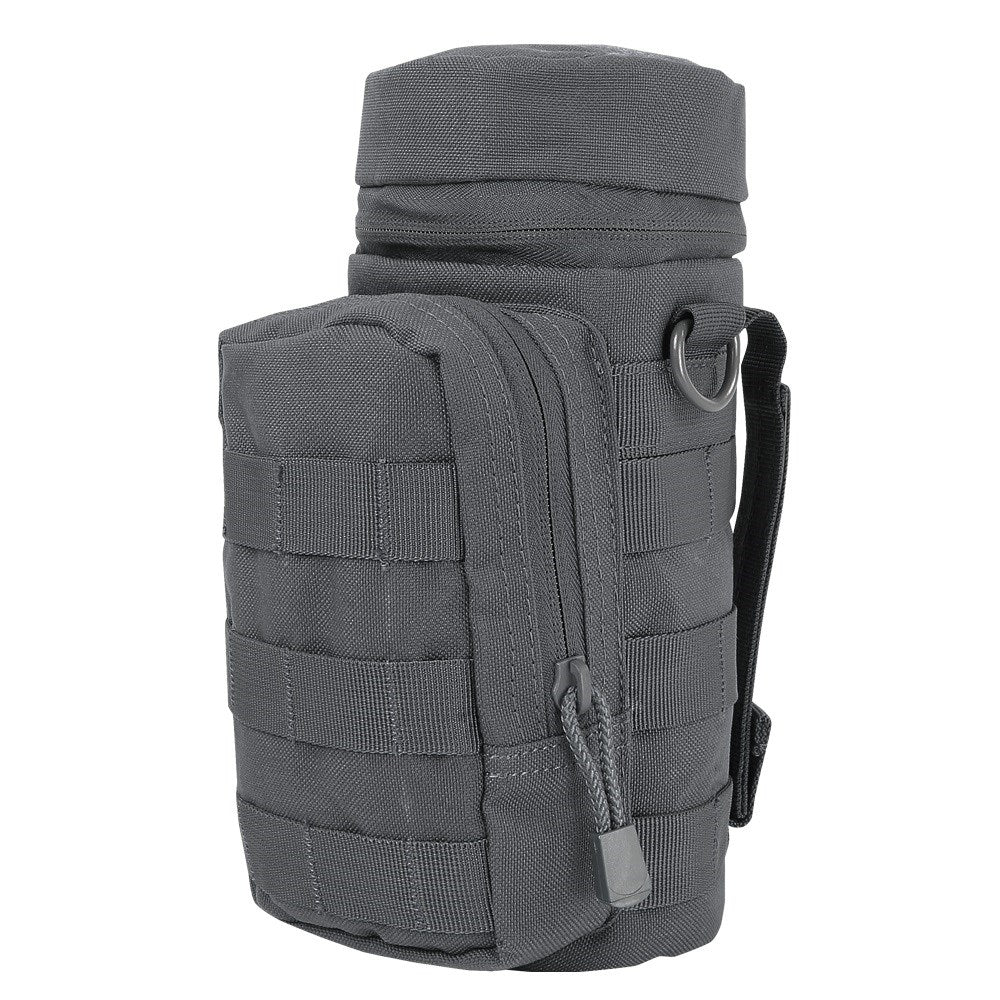 Funda MOLLE H2O para botella verde Condor, vista frontal con bolsillo y correas modulares