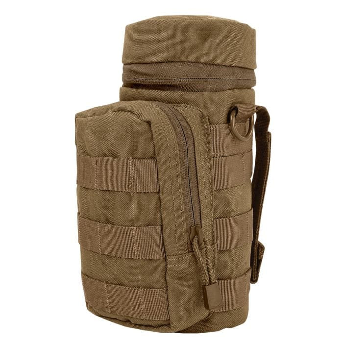 Funda MOLLE H2O para botella verde Condor, vista frontal con bolsillo y correas modulares