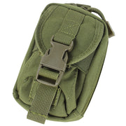 Funda MOLLE para cámara verde con dos bolsillos, cierre velcro y bolsillo trasero con cremallera