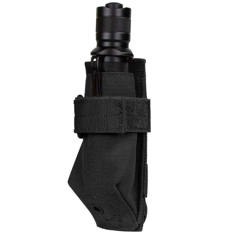 Funda MOLLE para linterna, abertura inferior con tela azul, cierre de velcro, profundidad aprox. 10 cm