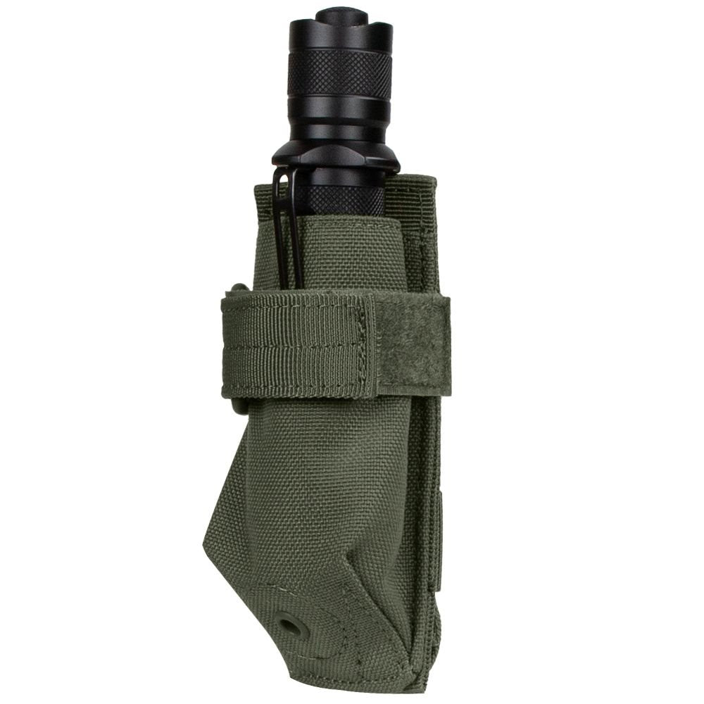 Funda MOLLE para linterna, abertura inferior con tela azul, cierre de velcro, profundidad aprox. 10 cm