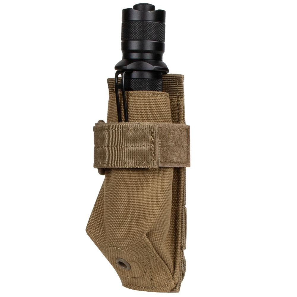 Funda MOLLE para linterna, abertura inferior con tela azul, cierre de velcro, profundidad aprox. 10 cm