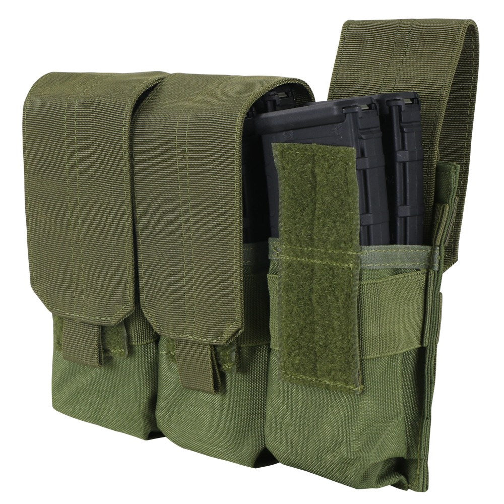 Funda MOLLE para cargadores 3xM16 verde — triple portacargadores para 6 cargadores M4/M16 con cierre de velcro