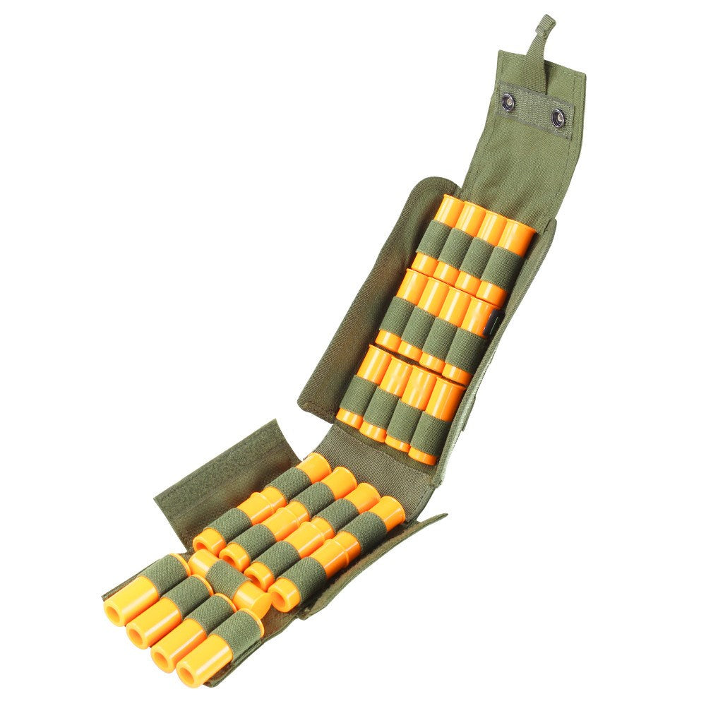 Cartuchera para cartuchos de escopeta verde, desplegable, capacidad 25 cartuchos, cierre con velcro y broches