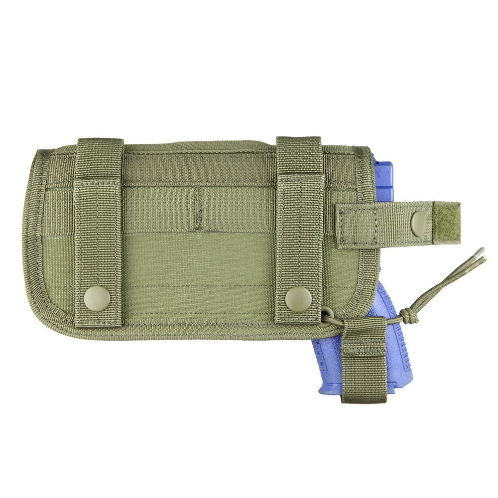 Funda pistola HT horizontal verde montada en sistema MOLLE