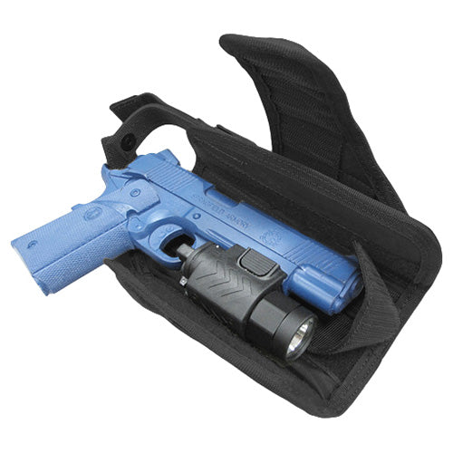 Funda pistola HT horizontal verde montada en sistema MOLLE