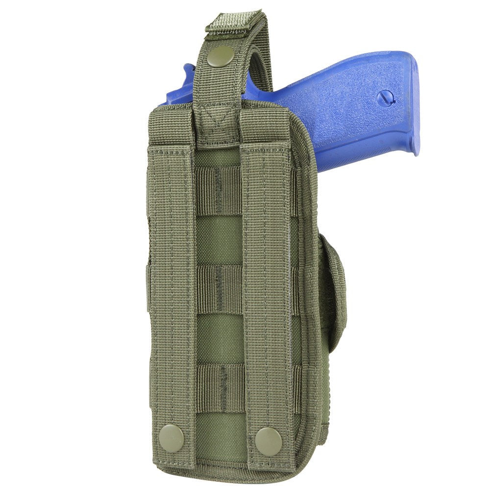Funda pistola VT vertical verde montada en sistema MOLLE