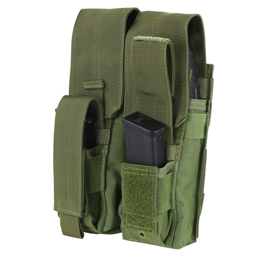 Funda KANGAROO para 2 cargadores AK en verde, compatible con sistema MOLLE y cierre de velcro