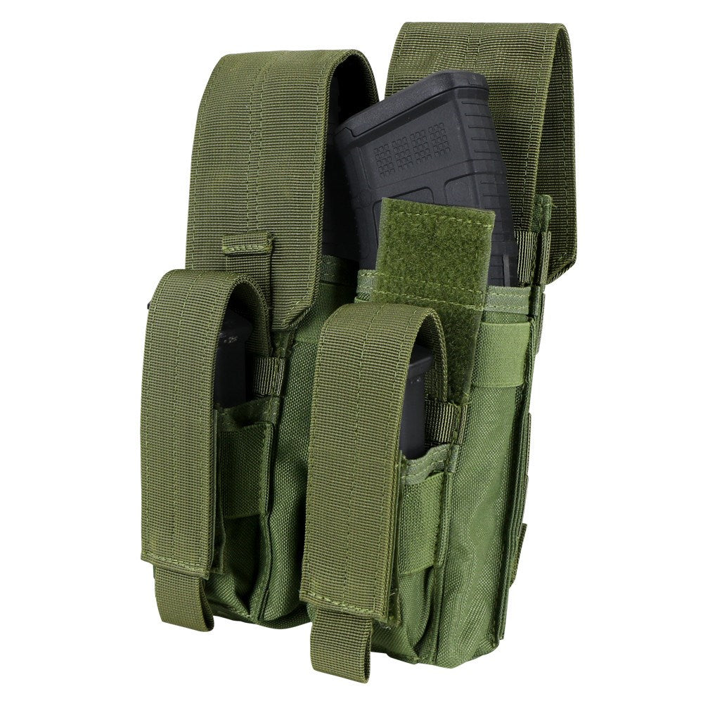 Funda KANGAROO para 2 cargadores AK en verde, compatible con sistema MOLLE y cierre de velcro